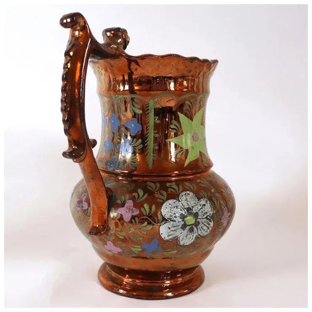 Mid 19th Century English Staffordshire Enamelled Copper Luster Dog-Handle Pitcher For Sale - Image 5 of 13