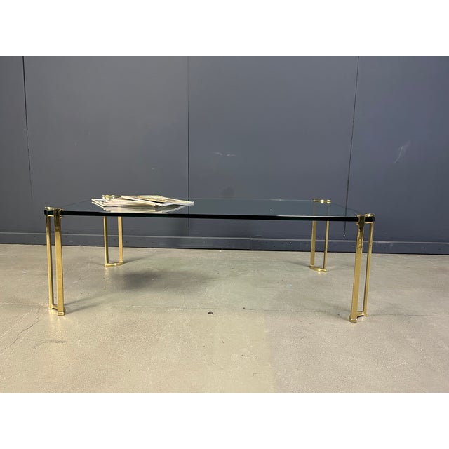 Hollywood Regency Brass and Glass Coffee Table in the style of Peter Ghyczy, 1970s For Sale - Image 3 of 13