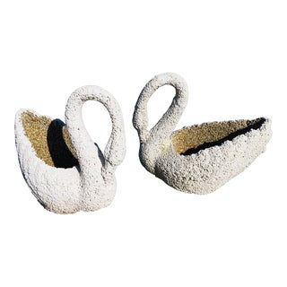 1950s Mid Century Stone Swan Planters - a Pair For Sale