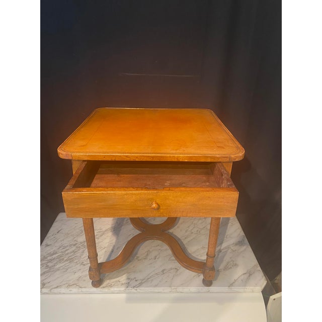 19th Century French Side Table With Embossed Leather Top and X-Form Stretcher For Sale - Image 4 of 11