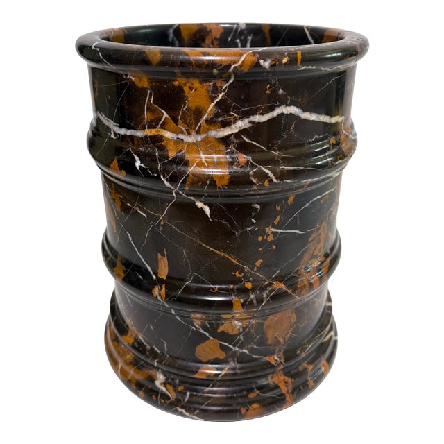 Italian Polished Portoro Marble Vase For Sale