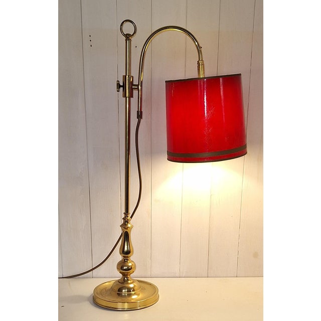 Metal Vintage German Height-Adjustable Table Lamp with Brass Frame and Red Lacquered Shade, 1980s For Sale - Image 7 of 7