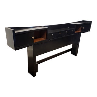 Black Mid Century Modern Nakashima Style Headboard by United Furniture King or Queen Size For Sale