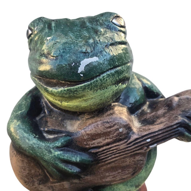 Anthropomorphic Frog Playing Guitar Mushroom Cement Sculpture Yard Art Statue For Sale - Image 4 of 18