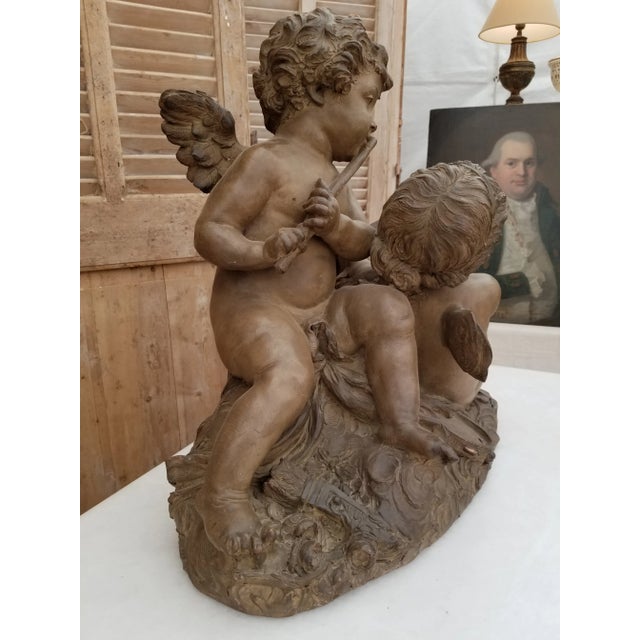 French Antique French Terracotta Statue With Cherubs For Sale - Image 3 of 8