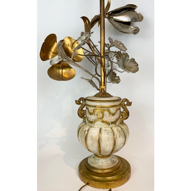 1950s Gilt Lamp With 3-Dimensional Over-Scale Metal Flowers For Sale - Image 5 of 13