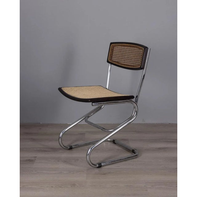 Bauhaus Vintage Italian Chrome Metal and Vienna Straw Chairs, 1960s, Set of 4 For Sale - Image 3 of 11