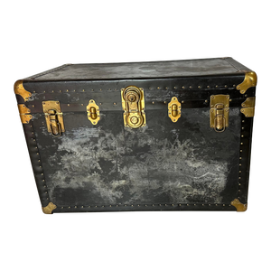 Early 20th Century Antique Steamer Travel Trunk Brass Leather