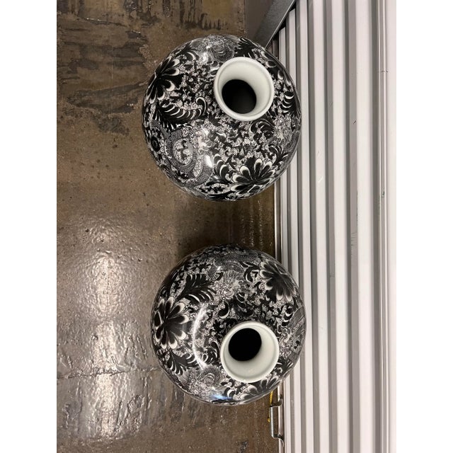 Chinese Legend of Asia Black and White Vases - Set of 2 For Sale - Image 3 of 4