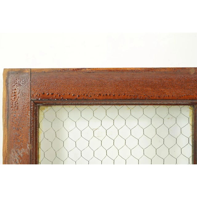 Vintage 10 Chicken Wire Glass Pane Wood Transom Window 61 X 32 In. For Sale - Image 6 of 8