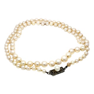 Mikimoto Single-Strand Vintage Pearl Necklace With Sterling Silver Clasp For Sale
