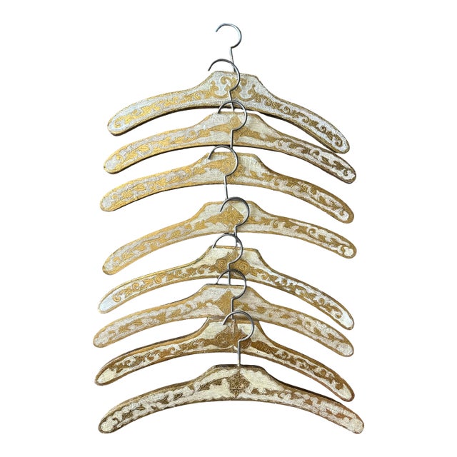1960s Vintage Italian Florentine Gilt Wood Clothing Hangers - Set of 8 For Sale