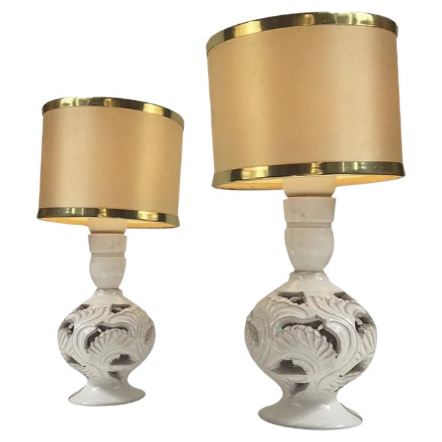 Vintage Perforated Danish Pottery Table Lamps by Michael Andersen, Set of 2 For Sale