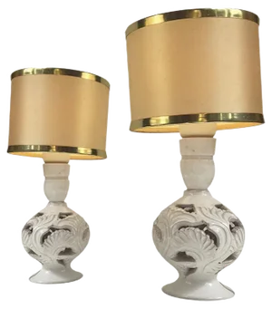 Vintage Perforated Danish Pottery Table Lamps by Michael Andersen, Set of 2
