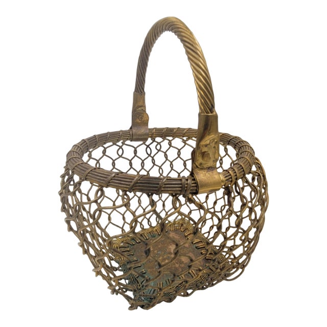 Mid 20th Century Indian Brass Wirework Swing-Handle Basket For Sale