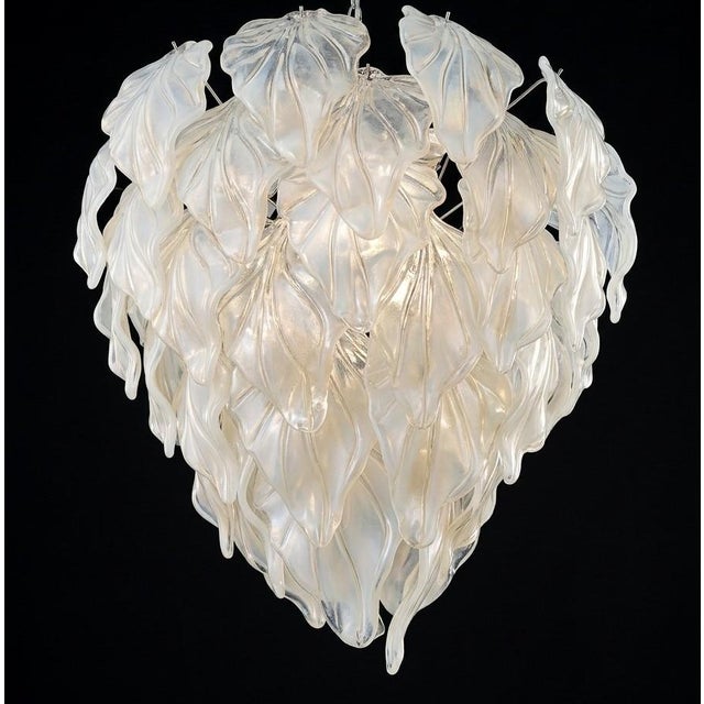 Silver Vintage Opal Leaf Chandelier in Murano Glass, 1980 For Sale - Image 8 of 16