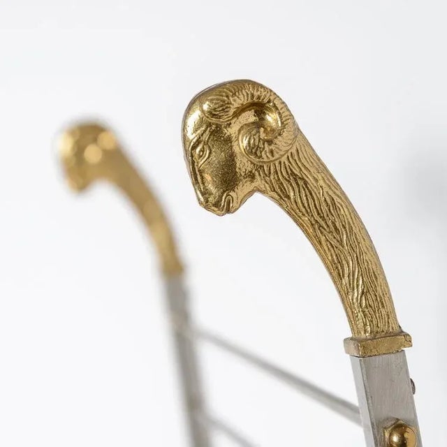 Mid-Century Modern Maison Jansen Polished Brass & Steel Ram Head Magazine Rack/Holder For Sale - Image 3 of 10