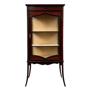 Antique Edwardian Mahogany and Satinwood Inlaid Glazed Display Cabinet Vitrine, 1890s For Sale