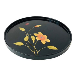 Large Circular Lacquerware Floral Tray For Sale