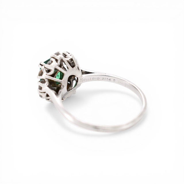 Metal Late 20th Century Mellerio Platinum Daisy Ring - 1ct Natural Emerald & Diamonds - Signed, Size 8.5 For Sale - Image 7 of 10