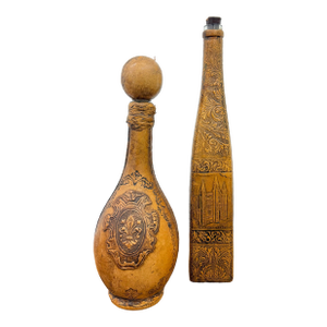 Vintage Spanish Embossed Leather Wrapped Bottles Depicting the Mallorca Cathedral