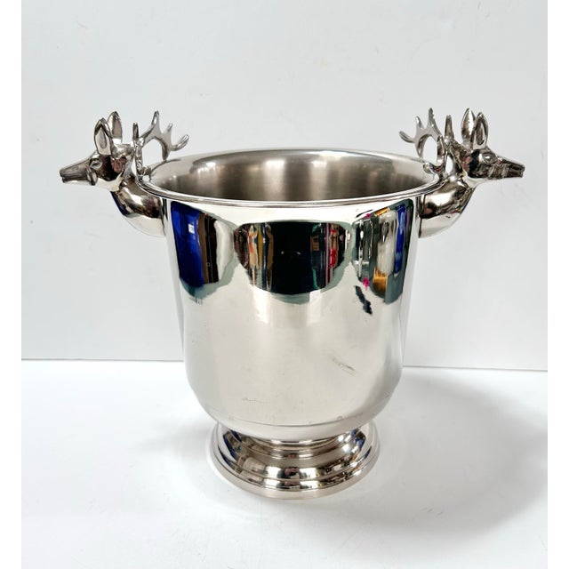 1990s Vintage Silverplated Stag Ice Bucket Wine Champagne Chiller - Lodge Style For Sale - Image 5 of 8