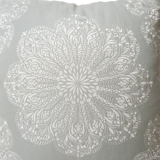 Gray 1990s Down Filled Pillow With SIlk Embroidered Sunburst For Sale - Image 8 of 8