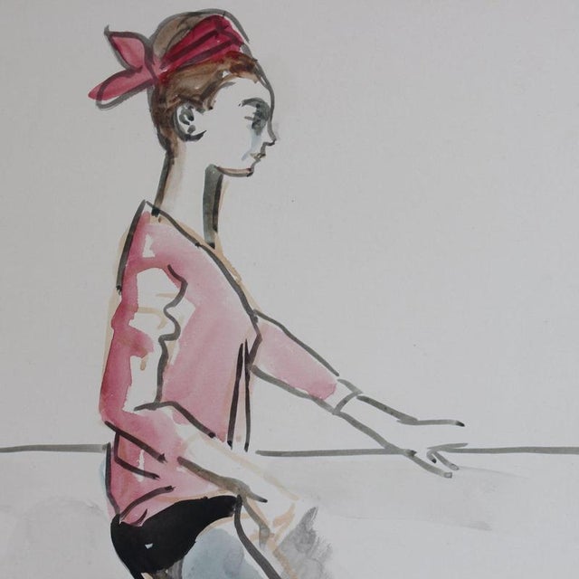 Yves Brayer, Muriel Belmondo at the Barre, 1962, Watercolor For Sale - Image 4 of 15
