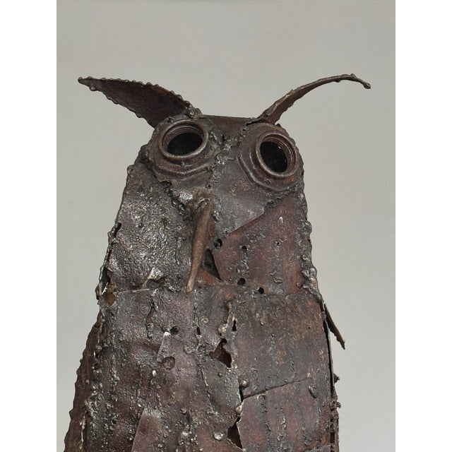 Vintage Brutalist Mid-Century Torch Cut Metal Owl Sculpture For Sale In Philadelphia - Image 6 of 9