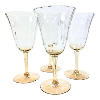 Champagne Etched Goblets- Set of Four For Sale