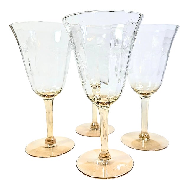Champagne Etched Goblets- Set of Four For Sale