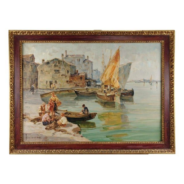 Angelo Brombo, Riva Di Pellestrina, Venice, 1960, Oil on Canvas, Framed For Sale