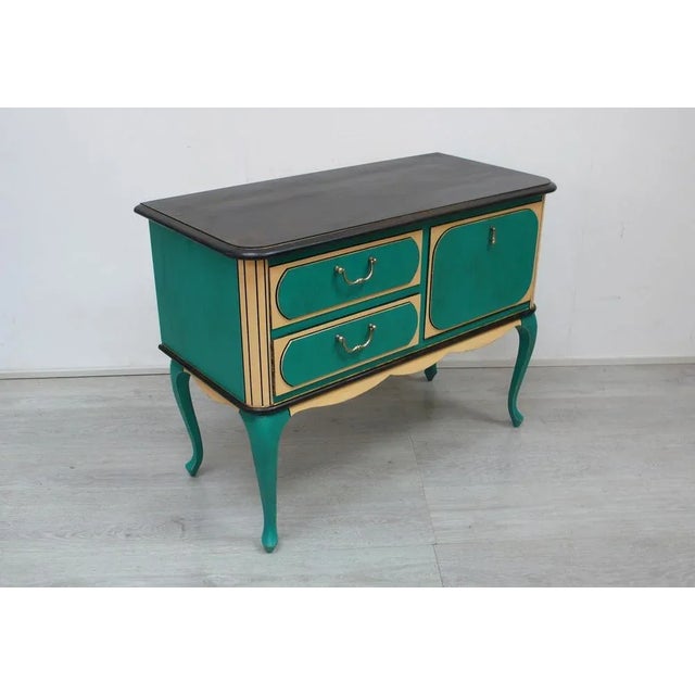 1960s Chippendal Chest of Drawers Console Table in Turquoise Green + Sahara-Yellow, 1960s For Sale - Image 5 of 7