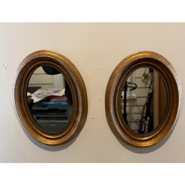 Pair of Vintage Gilt Oval Italian Mirrors For Sale - Image 10 of 11