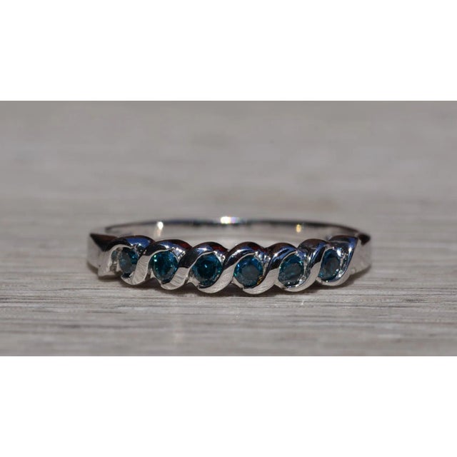 Silver The Pleasant Grove: Waved Blue Diamond Stackable Band For Sale - Image 8 of 10