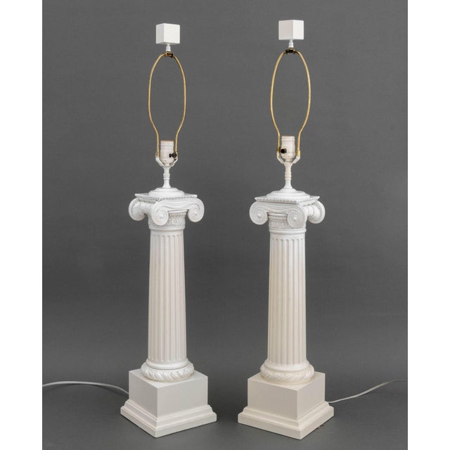 Late 20th Century Neoclassical Style Ionic Column Table Lamps, Pair For Sale In New York - Image 6 of 7