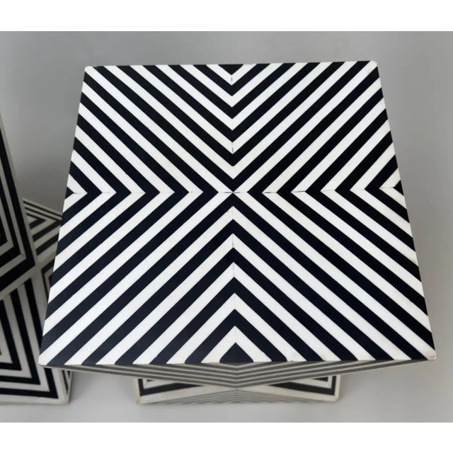 Art Deco Style Black and White Resin Sculptural Side, End Table or Stool, a Pair For Sale In New York - Image 6 of 12