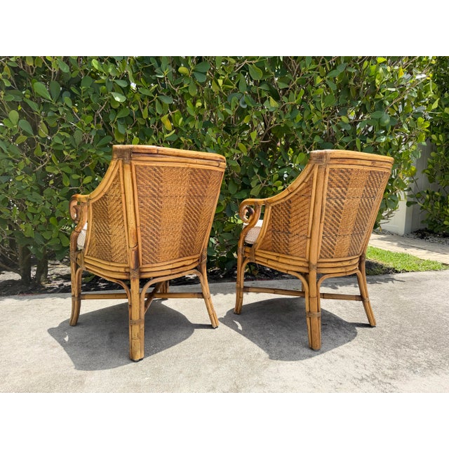 Vintage Henry Link Saint Andrews Scroll Arm Rattan Club Chairs - A Pair For Sale In Naples, FL - Image 6 of 12