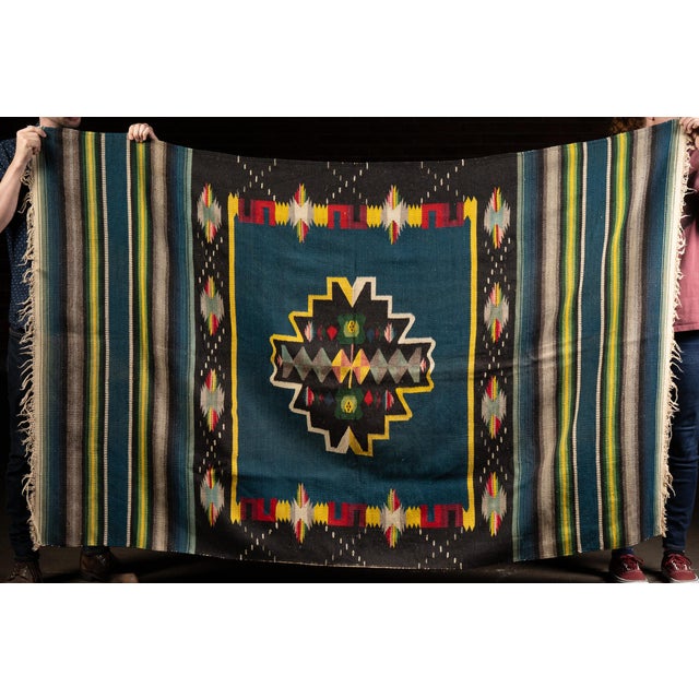 Mid 20th Century Vintage Southwest Motif Mexican Serape Throw For Sale - Image 5 of 8