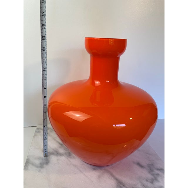 Glass Large Scale Murano Orange Cased Glass Vase in the Manner of Carlo Moretti. For Sale - Image 7 of 8