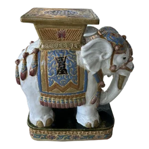 Vintage Large Glazed Elephant Garden Stool Stand Drink Side Table