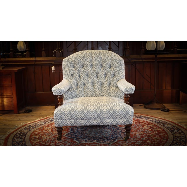 Buttoned Lounge Chair in Ticking Fabric from Howard & Sons For Sale - Image 15 of 18
