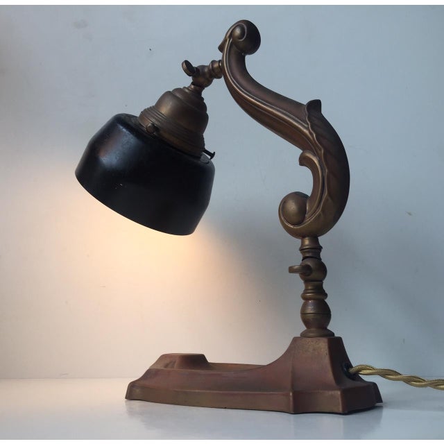 1920s Danish Art Nouveau Patinated Copper & Brass Table Lamp, 1920s For Sale - Image 5 of 14