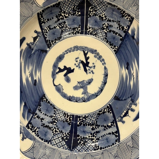 Antique Blue and White 17" Wide Fuyode Plate - Circa 1830 For Sale - Image 12 of 17