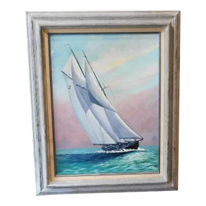 Howard Layte Realist Nautical Seascape Painting Mid 20th Century "Sailboat"
