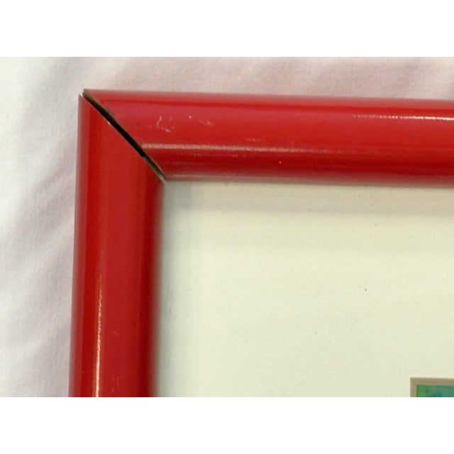 Red Original Signed and Framed Primitive Pastel Artwork Depicting a 'Bridge & Train' For Sale - Image 8 of 13