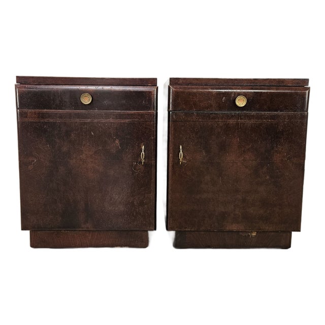 Art Deco Oak Burl Bedside Tables, 1950, Set of 2 For Sale