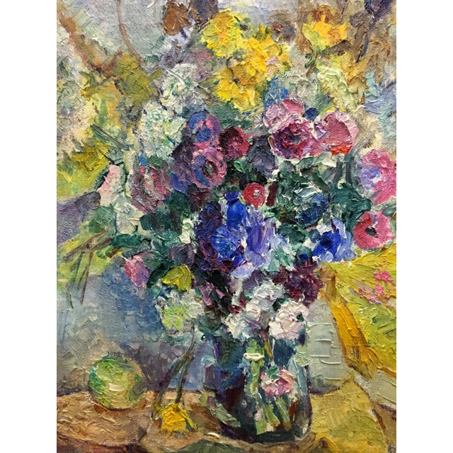 Yellow 1970s Oil Painting Flowers Dovgalevskaya Vera Veniaminovna For Sale - Image 8 of 12
