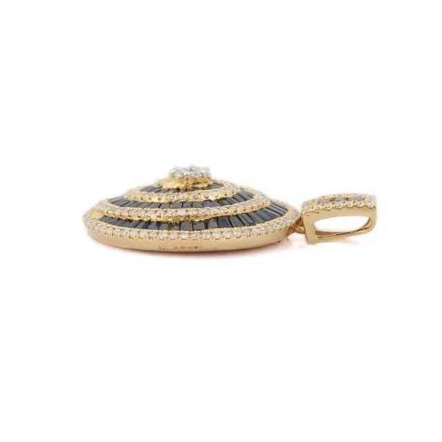 Modern 18k Yellow Gold Blue Sapphire Baguette Pendant With Diamonds, 4.14 Ct VRJewels For Sale - Image 3 of 8