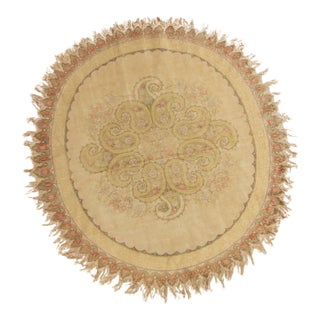 Vintage Hereke Beige Cream Oval Rug With Boteh Medallion Design For Sale